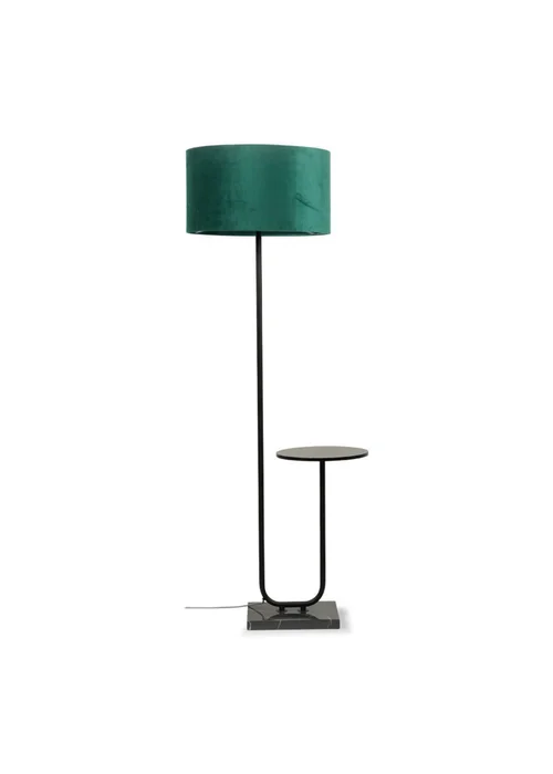 ValueLights Tavel Brushed Matt Black Floor Lamp with Green Velvet Shade - One Size Image 3