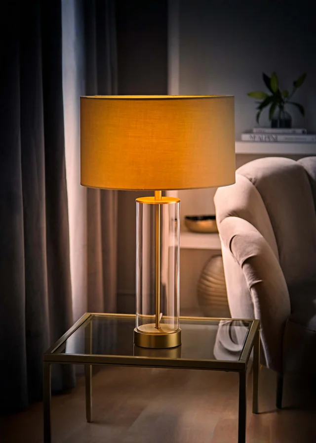 ValueLights Balan Matt Gold Table Lamp with Natural Shade