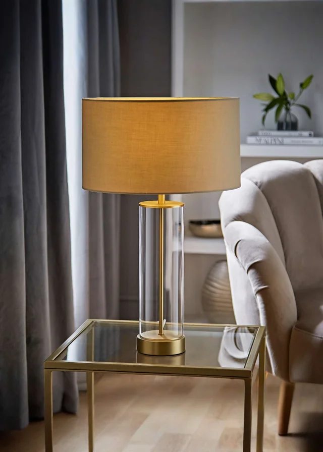 ValueLights Balan Matt Gold Table Lamp with Natural Shade