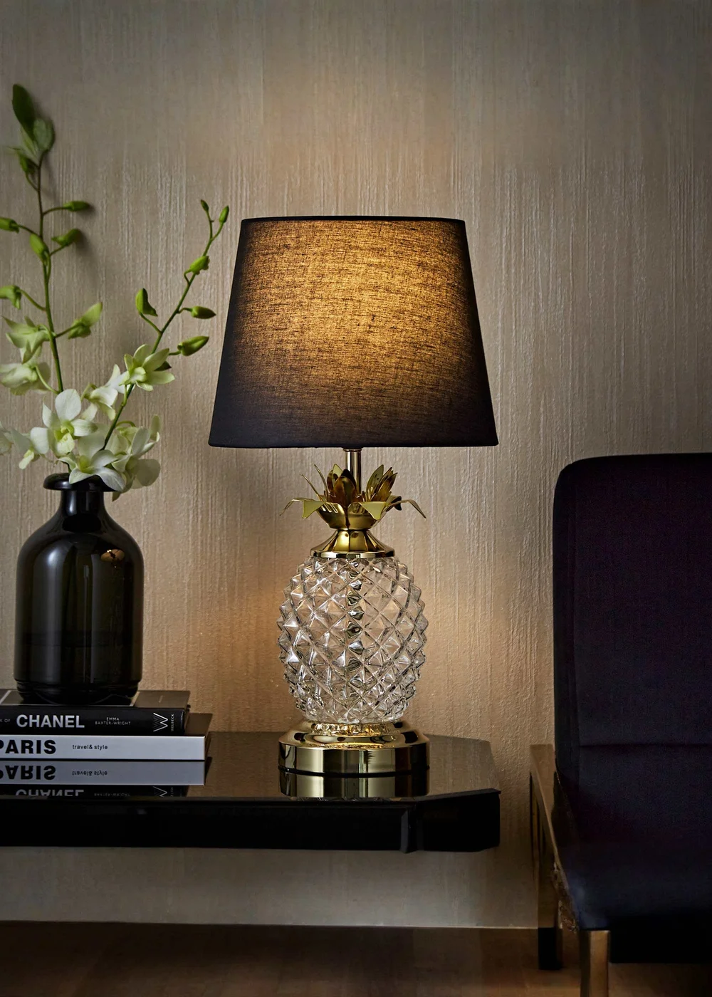 ValueLights Glass Pineapple Touch Table Lamp with Black Shade - One Size Image 1