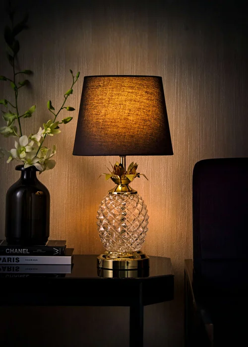 ValueLights Glass Pineapple Touch Table Lamp with Black Shade - One Size Image 2