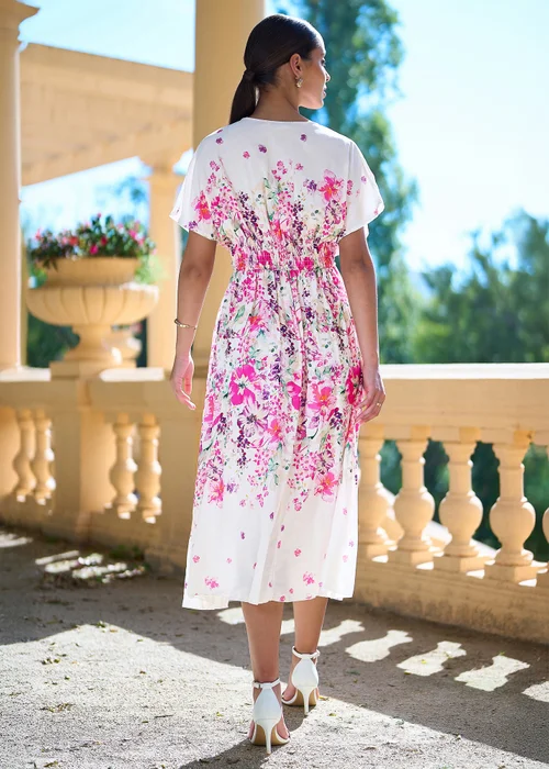 Yumi Pink Mirror Floral Print Ruched Waist Kimono Midi Dress - 8 Image 2