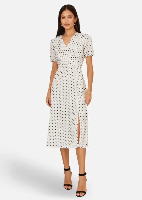 Yumi White Spot Print Wrap Tea Dress - 14 Image 1