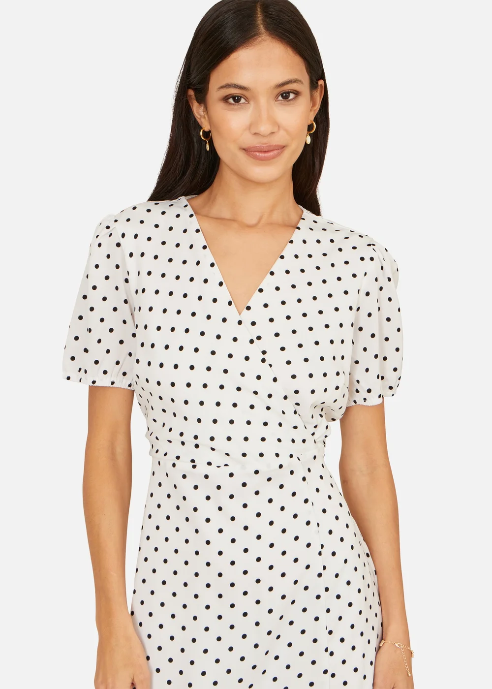 Yumi White Spot Print Wrap Tea Dress - 14 Image 3