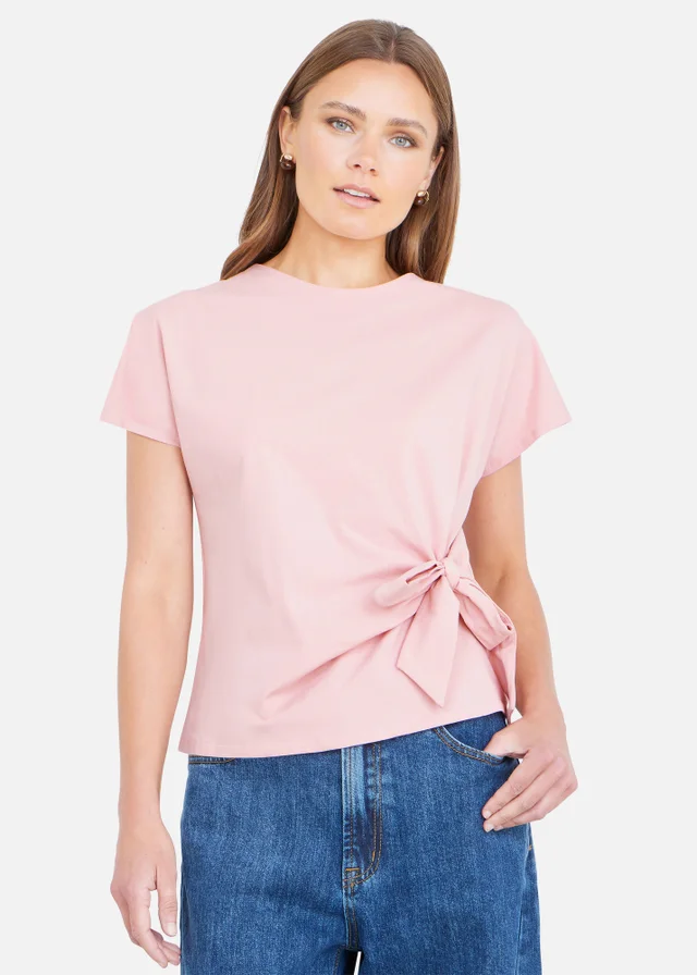 Yumi Pink Cotton Jersey Top With Knot Detail