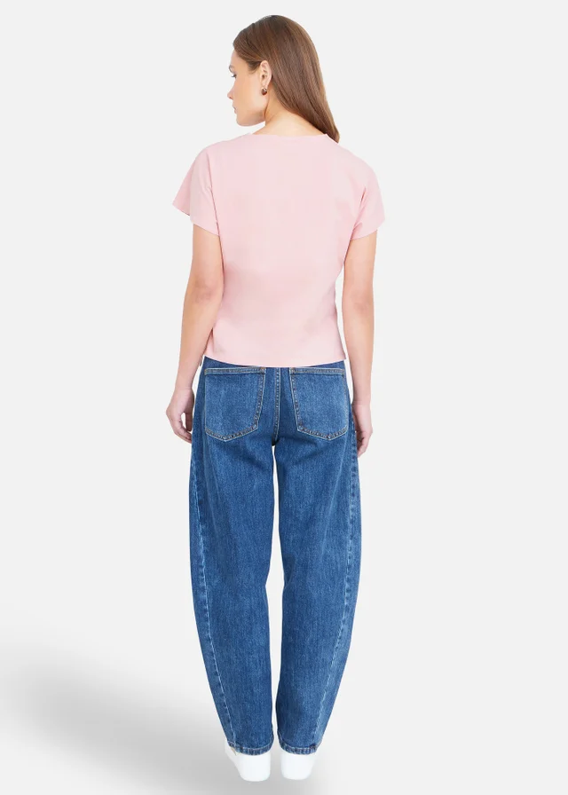 Yumi Pink Cotton Jersey Top With Knot Detail