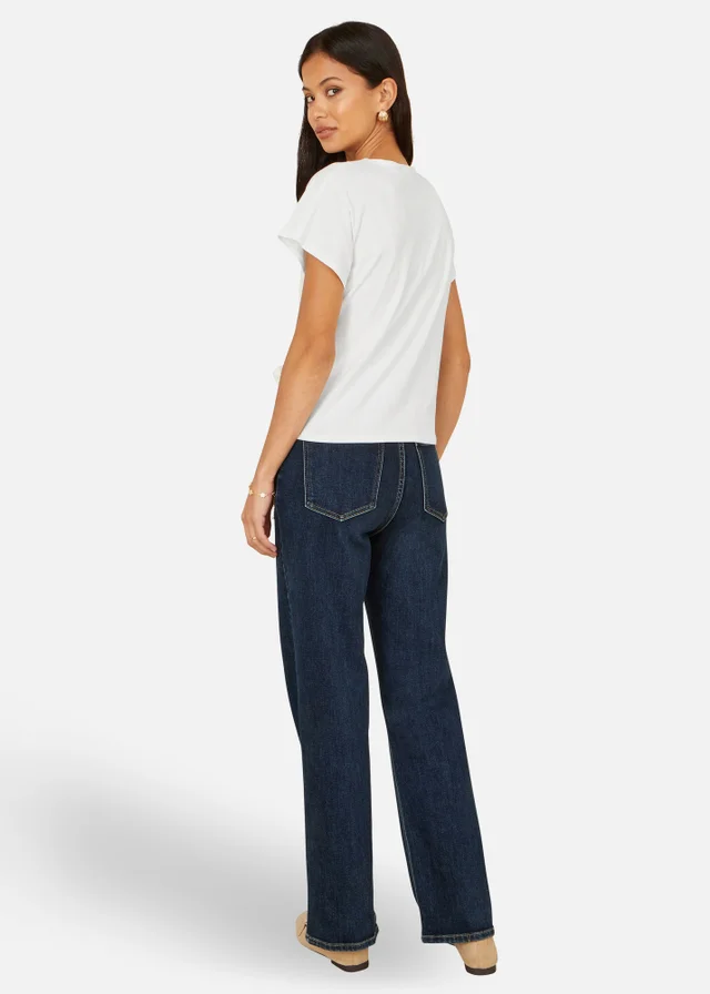 Yumi White Cotton Jersey Top With Knot Detail