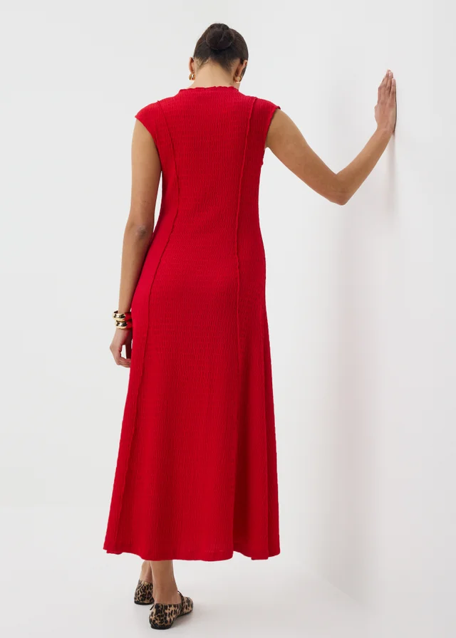 Red Textured Seam Jersey Maxi Dress