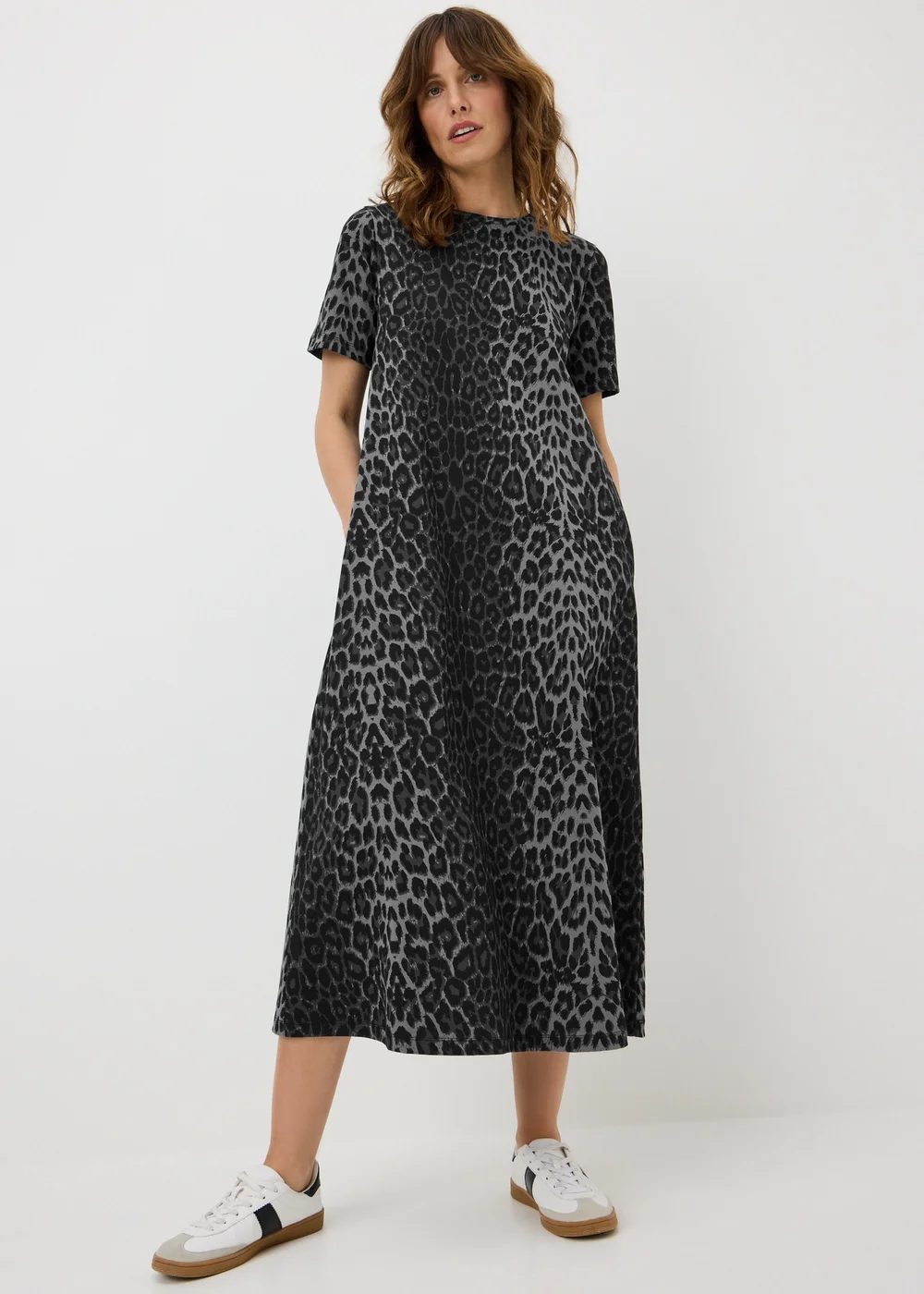 Grey Animal Print Midaxi T-Shirt Dress - 22 Image 1