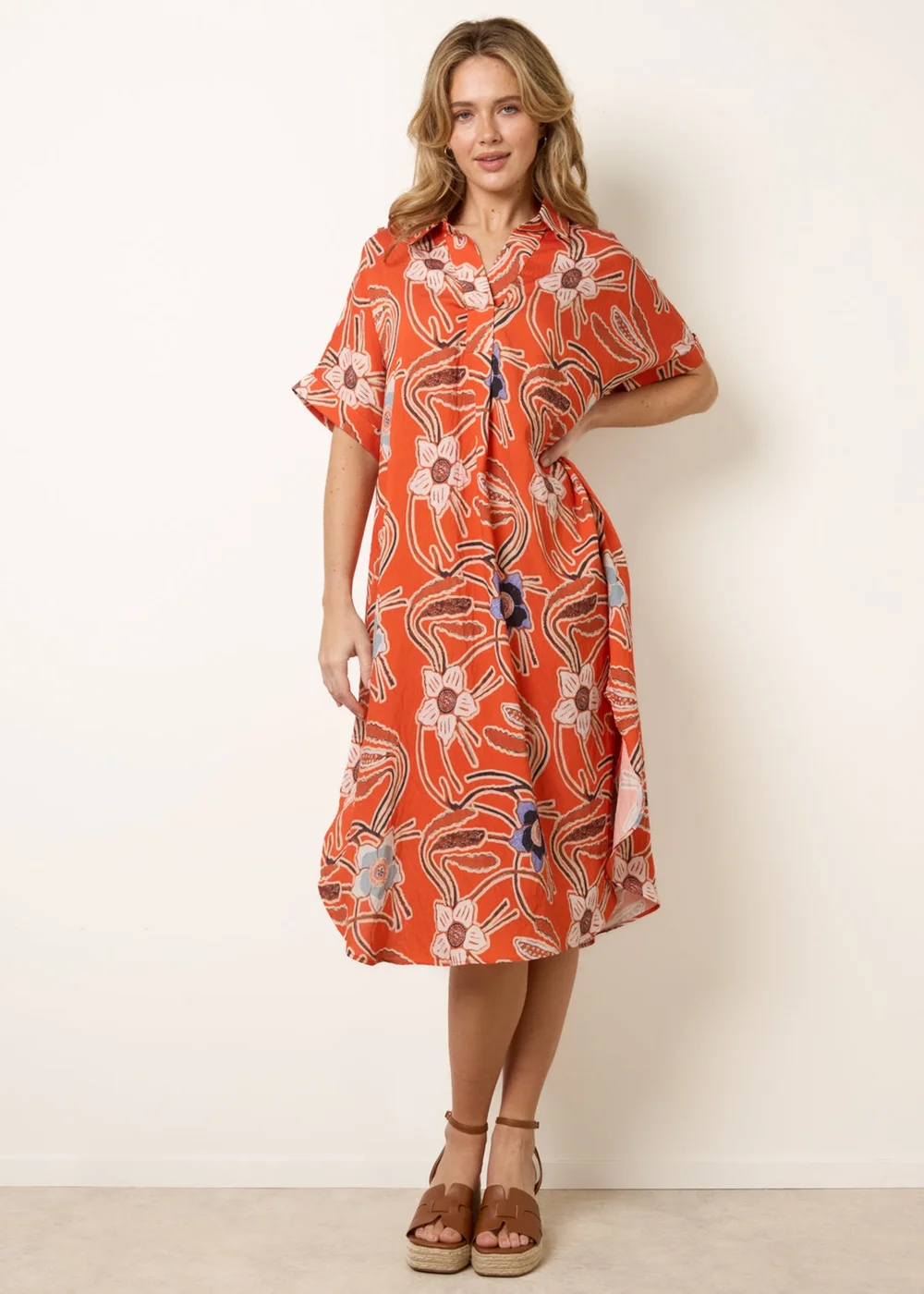Blue Vanilla Orange Oversized Shirt Midi Dress - One Size Image 2