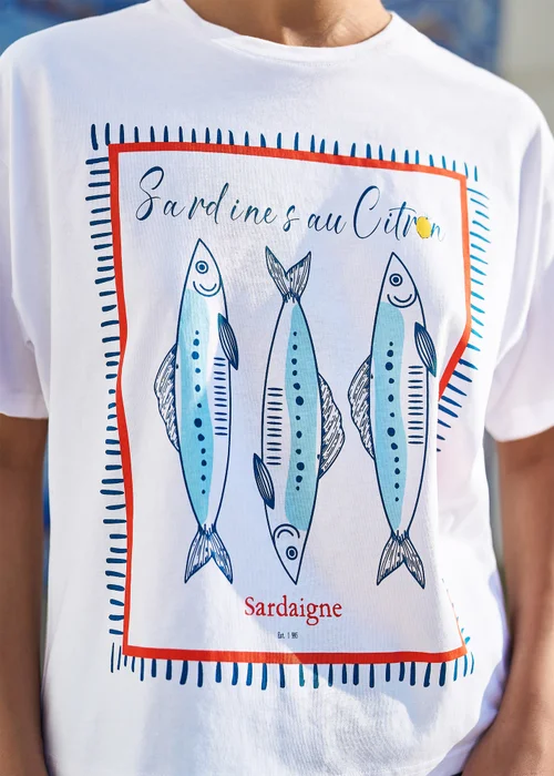 Yumi White Cotton Summer Motif T-Shirt - M Image 3