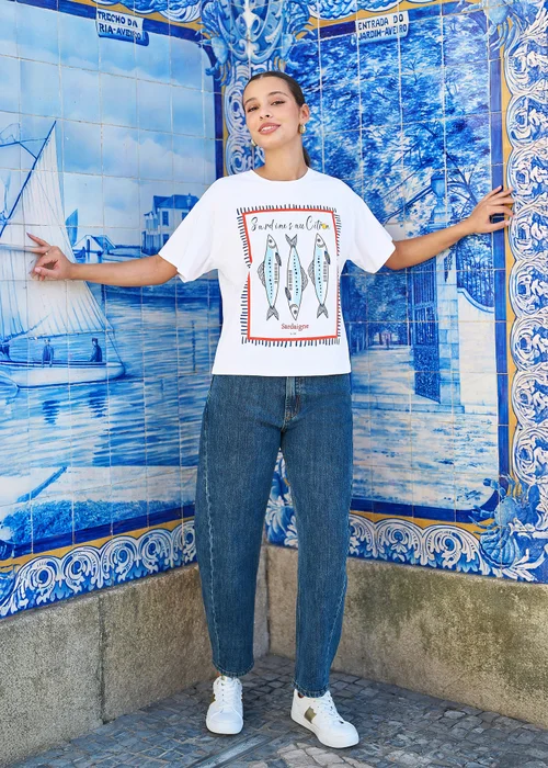 Yumi White Cotton Summer Motif T-Shirt - M Image 4