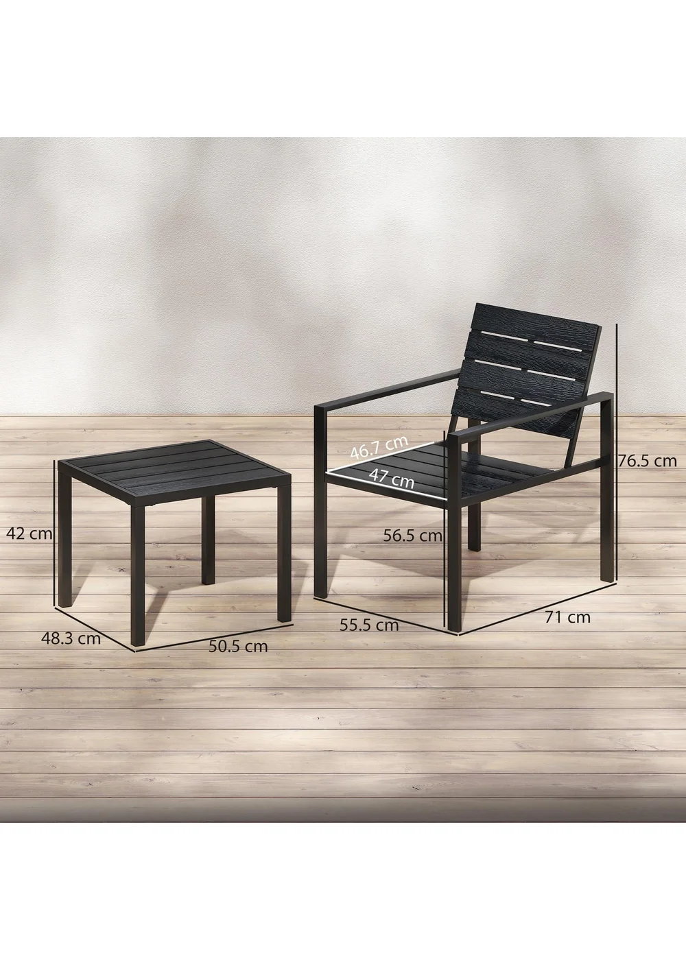 Outsunny Black 3 Pieces Garden Bistro Set - One Size Image 3