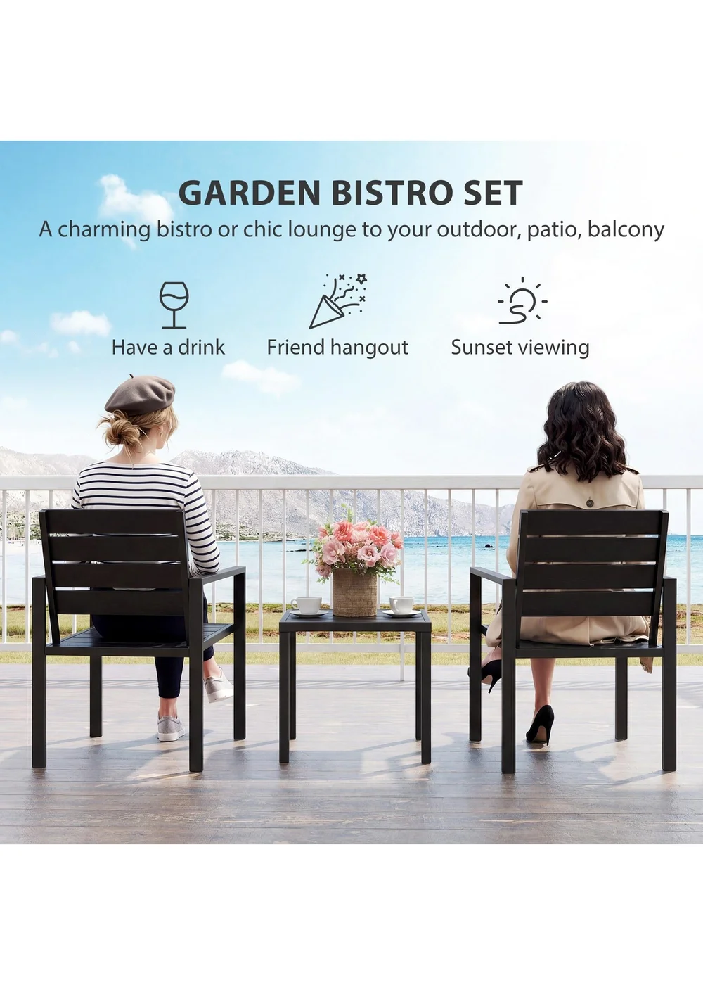 Outsunny Black 3 Pieces Garden Bistro Set - One Size Image 4