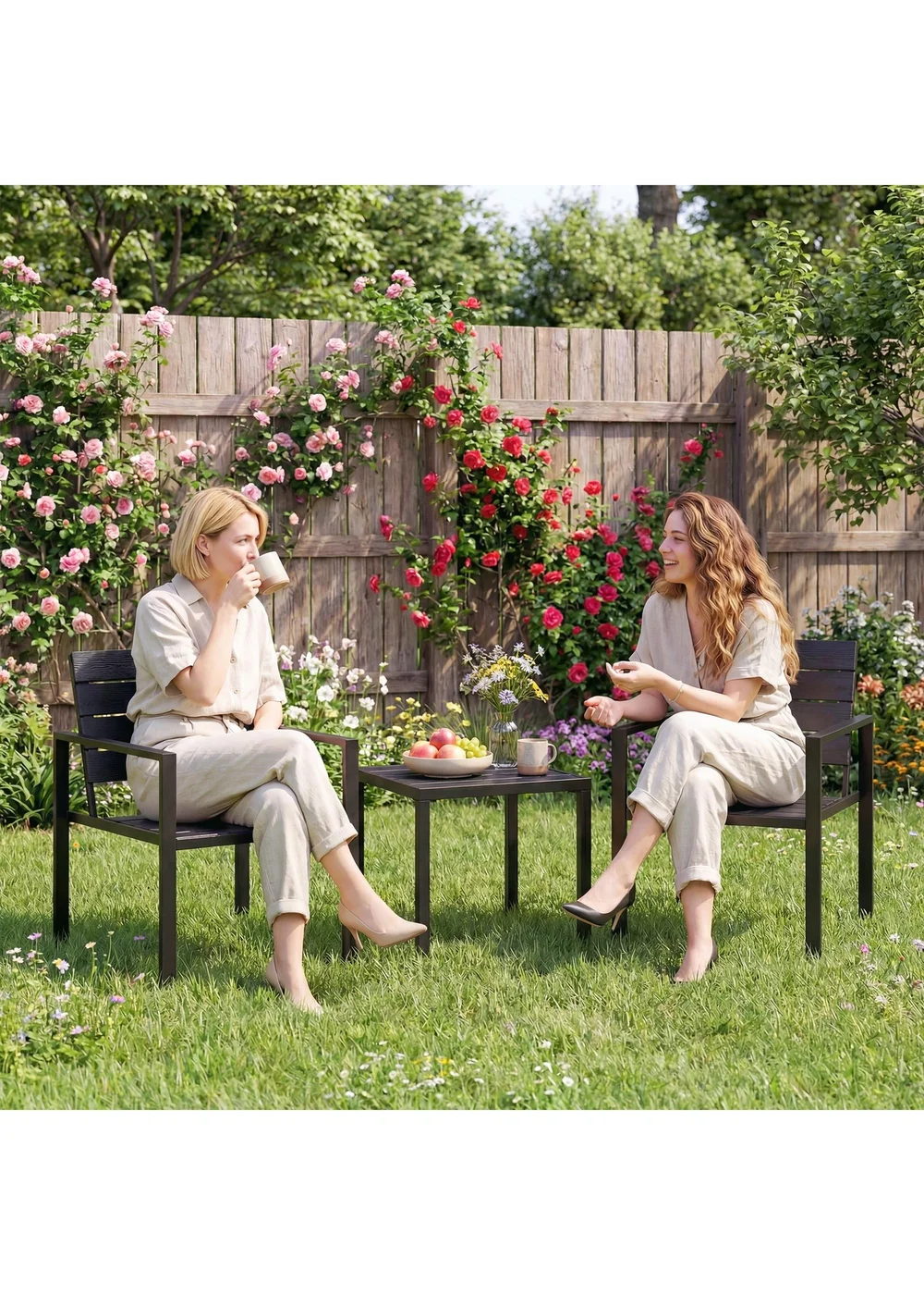 Outsunny Black 3 Pieces Garden Bistro Set - One Size Image 1