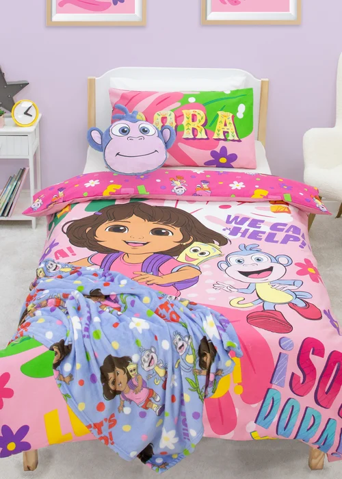 Dora The Explorer Hola Pink Single Duvet Cover - Single Image 1