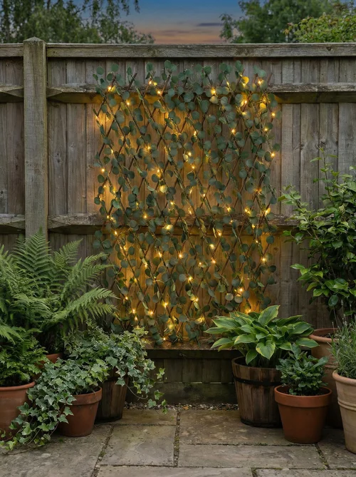 Scottish Everlastings Green Eucalyptus Expanding Trellis with LED Lights (170x90cm) - One Size Image 2