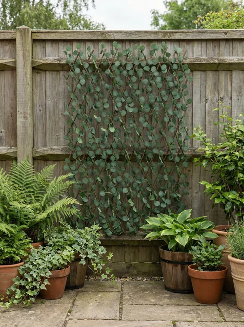 Scottish Everlastings Green Eucalyptus Expanding Trellis with LED Lights (170x90cm) - One Size Image 1