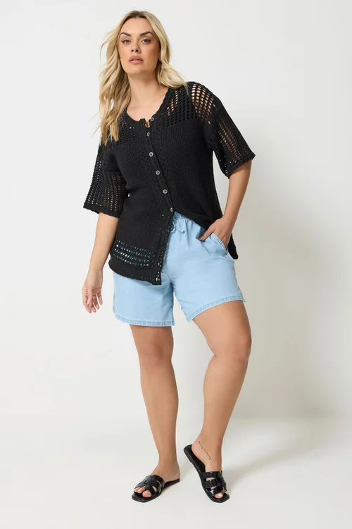 Yours Curve Black Open Stitch Cardigan - 30-32 Image 2