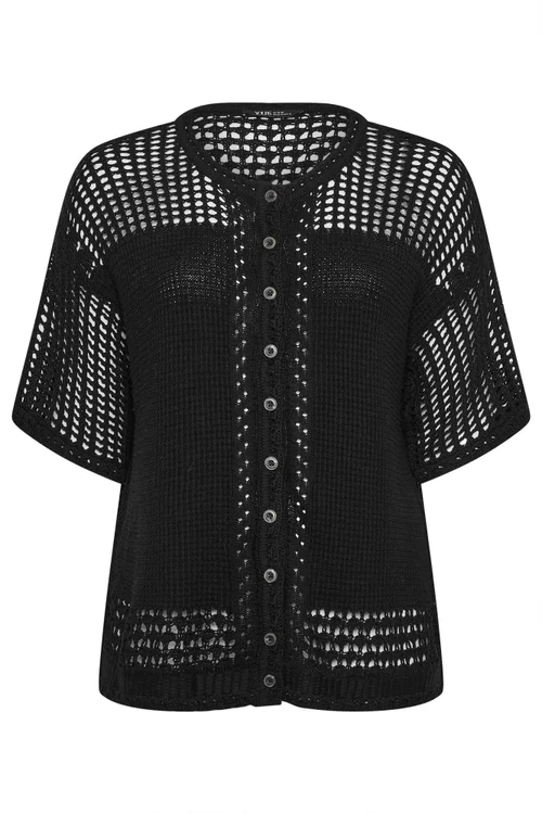 Yours Curve Black Open Stitch Cardigan - 30-32 Image 5