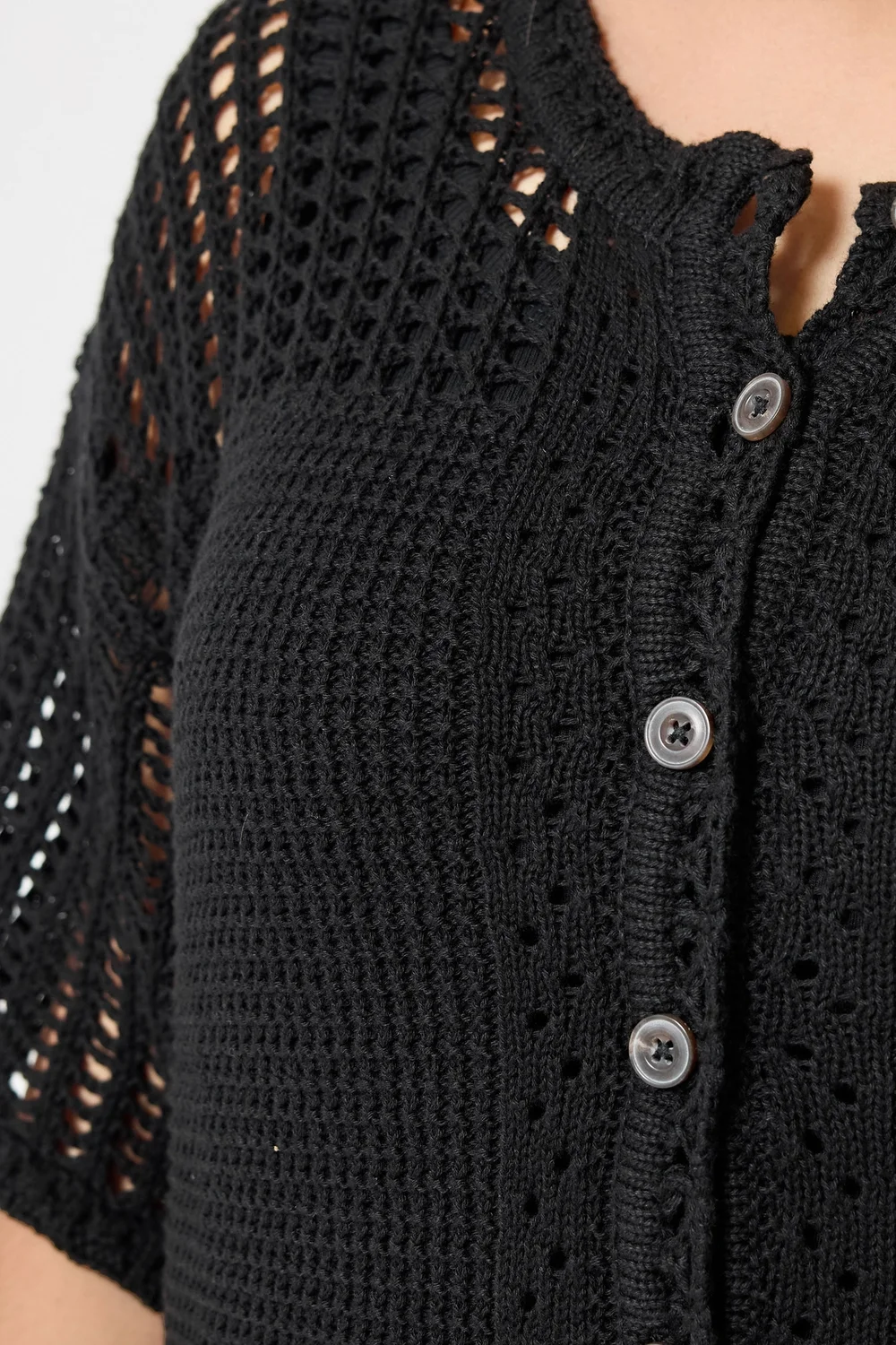 Yours Curve Black Open Stitch Cardigan - 30-32 Image 4