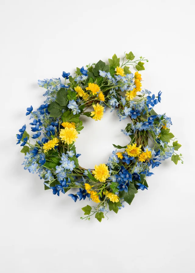 Scottish Everlastings Blue & Yellow Floral Wreath (50cm)