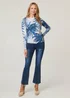 Izabel London Blue Leaf Print Slim Batwing Sleeve Jumper - 18 Image 1