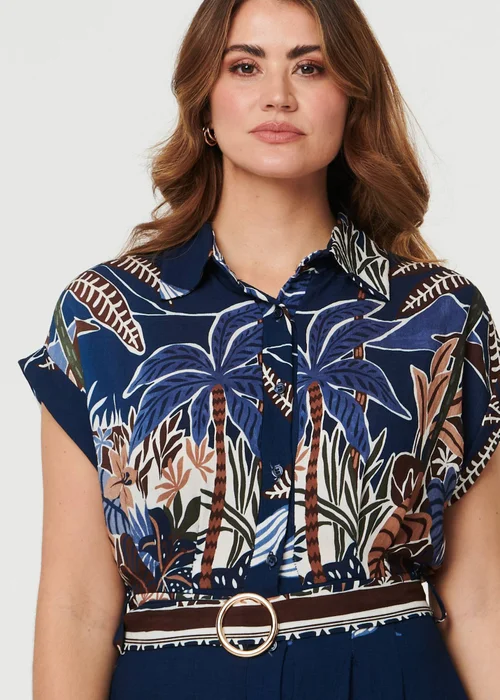 Izabel London Navy Tropical Print Short Sleeve Relaxed Top - 12 Image 4