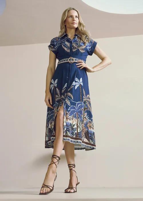 Izabel London Navy Tropical Print Short Sleeve Relaxed Top - 10 Image 2