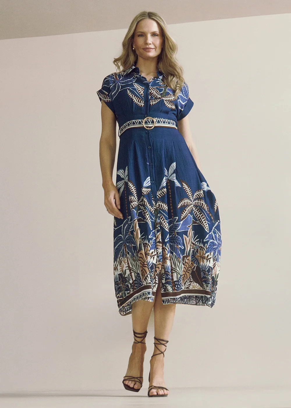 Izabel London Navy Tropical Print Short Sleeve Relaxed Top - 10 Image 1