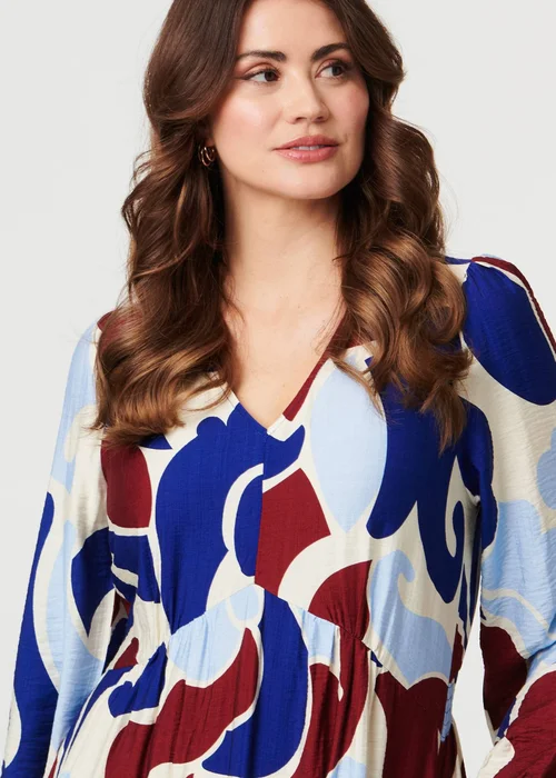 Izabel London Blue Abstract Tiered Long Sleeve Midi Dress - 16 Image 4