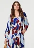Izabel London Blue Abstract Tiered Long Sleeve Midi Dress - 16 Image 3