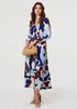 Izabel London Blue Abstract Tiered Long Sleeve Midi Dress - 16 Image 1