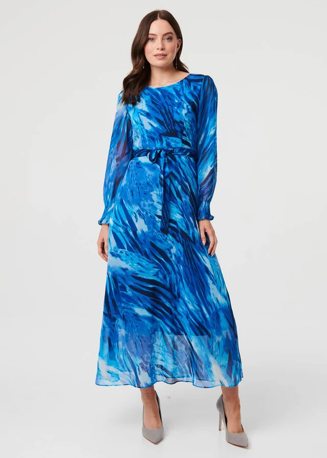 Izabel London Blue Abstract Semi Sheer Layered Maxi Dress