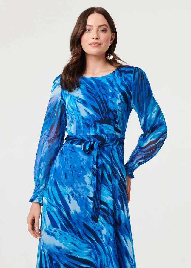 Izabel London Blue Abstract Semi Sheer Layered Maxi Dress