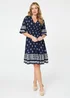 Izabel London Navy Border Print V-Neck Knee Length Dress - 18 Image 1