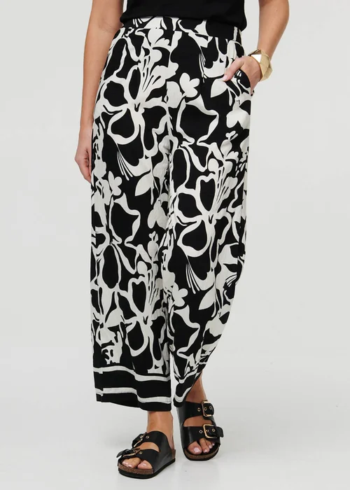 Izabel London Black Abstract Floral Wide Leg Trousers - 12 Image 2
