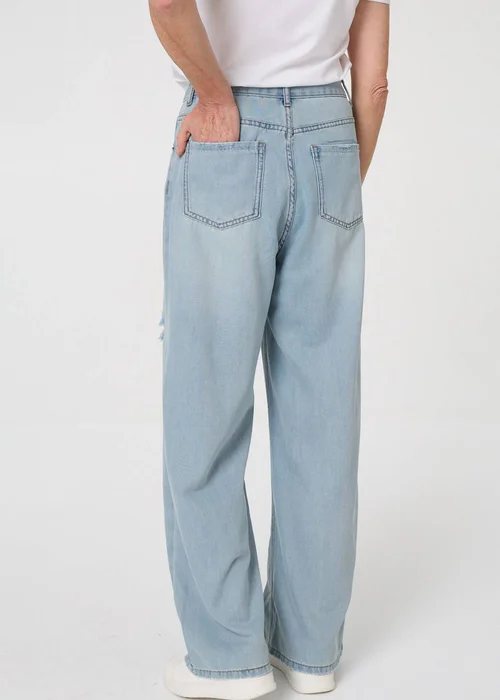 Izabel London Blue High Waist Ripped Detail Relaxed Jeans - 16 Image 3