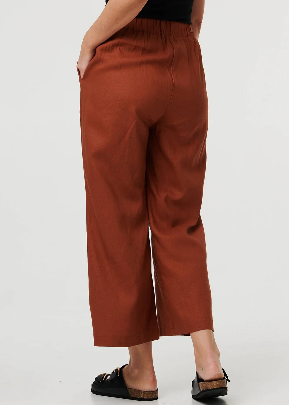 Izabel London Rust High Waist Wide Relaxed Trousers - 8 Image 3