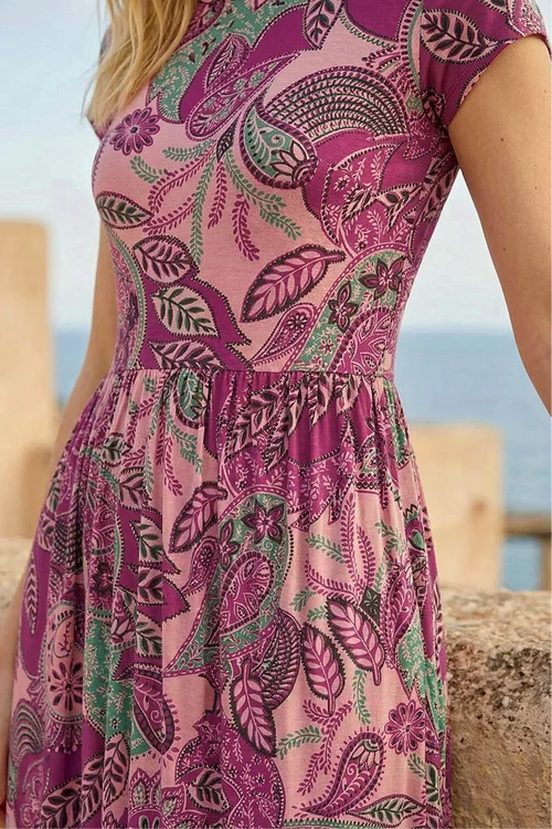 Roman Magenta Paisley Print Short Sleeve Midi Dress - 20 Image 4