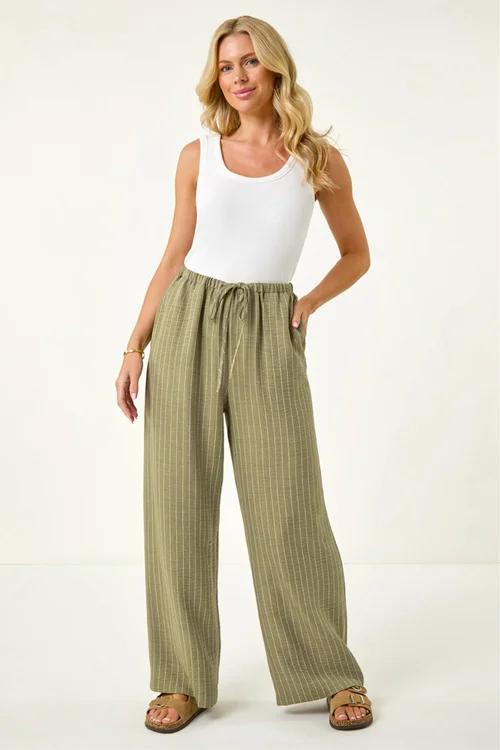 Roman Khaki Petite Stripe Pull On Stretch Trouser - 14 Image 2