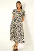 Roman Black Abstract Print Button Midi Dress - 10 Image 1