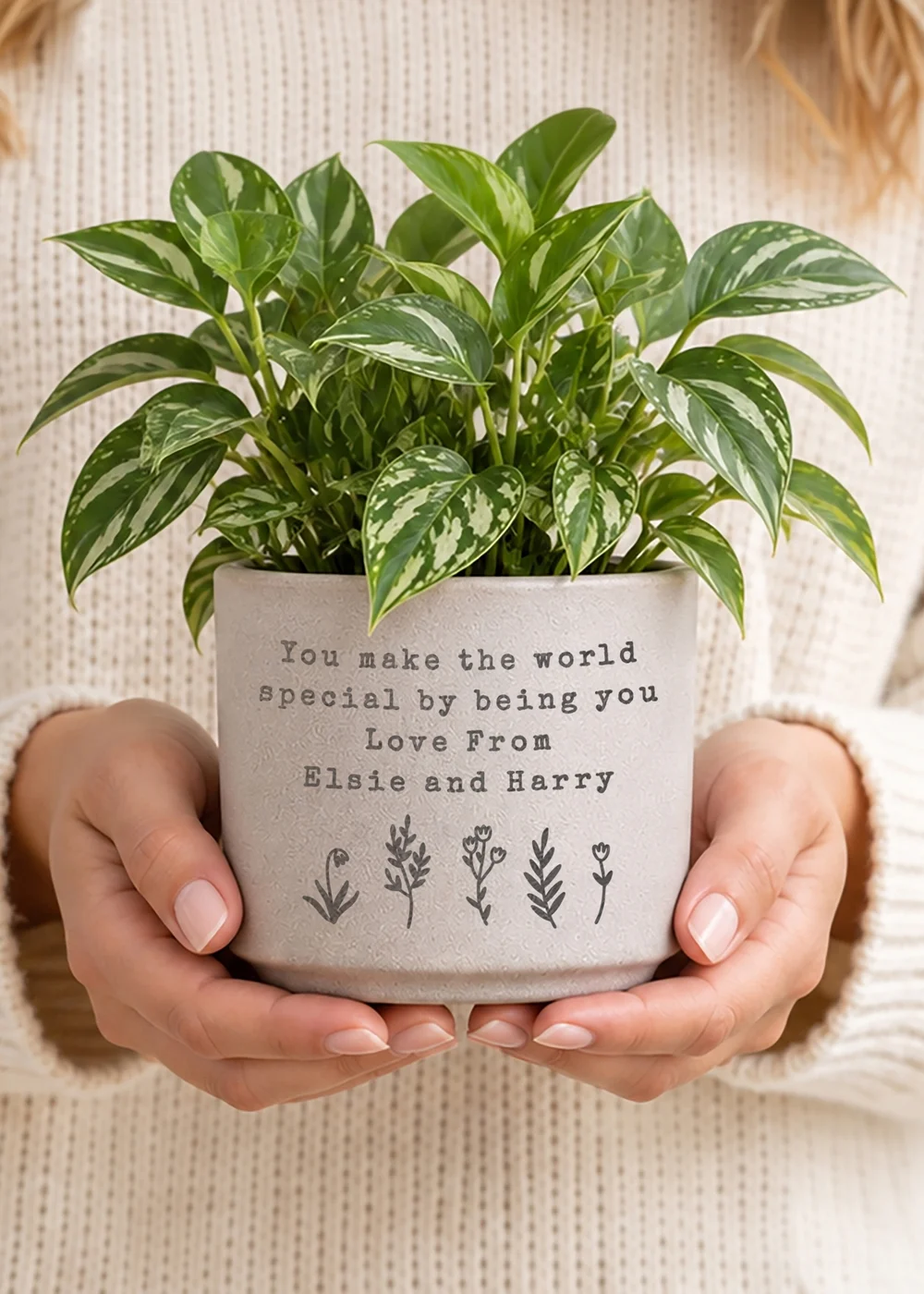 Personalised Memento Company Floral Flecked Plant Pot - One Size Image 2