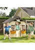 Outsunny Brown Wooden Kids Playhouse With Door, Windows, Bench, For Ages 3-7 Years - One Size Image 1