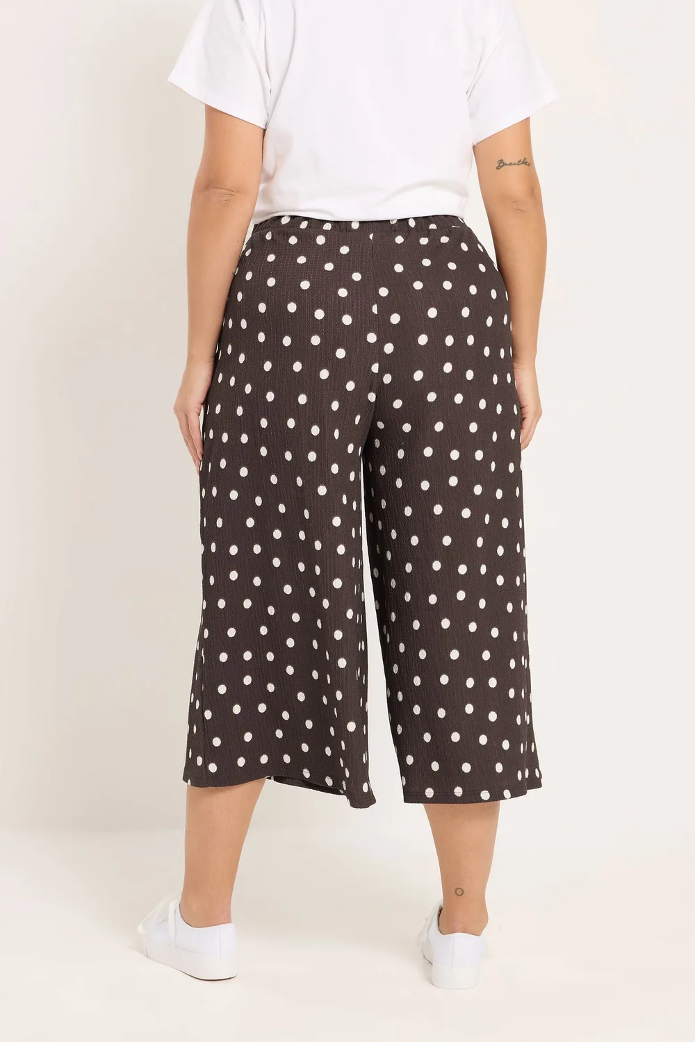 Yours Curve Chocolate Brown Polka Dot Textured Culottes - 26-28 Image 4
