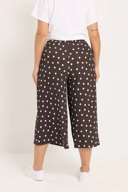 Yours Curve Chocolate Brown Polka Dot Textured Culottes - 26-28 Image 4