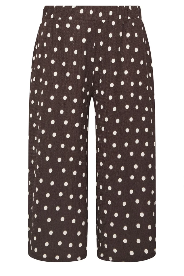 Yours Curve Chocolate Brown Polka Dot Textured Culottes