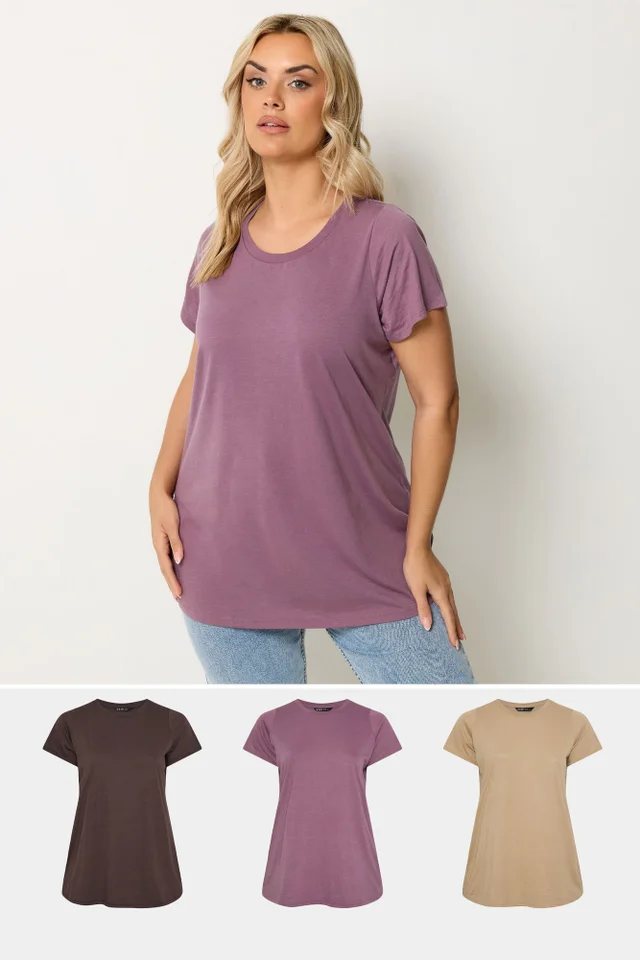 Yours 3 Pack Curve Chocolate Brown & Natural Brown Core T-Shirts