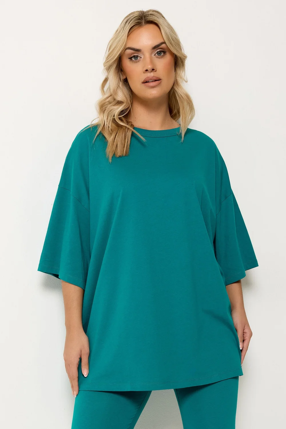 Yours Curve Teal Blue Boxy T-Shirt - 26-28 Image 1