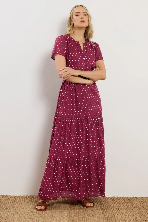 Long Tall Sally Wine Red Dobby Spot Tiered Maxi Dress - 22 Image 2